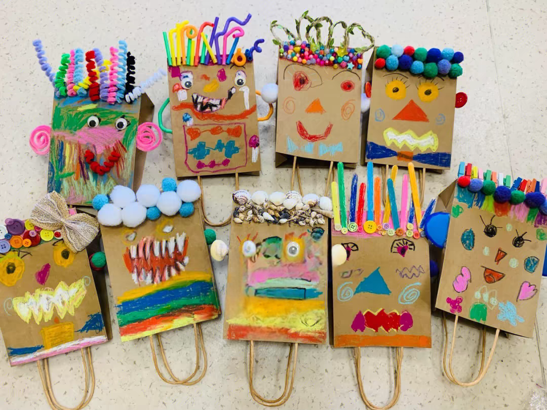 牛皮纸袋手绘幼儿园儿童手工DIY制作创作绘画涂鸦粘贴手提袋材料