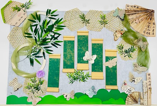 绿色春天班级环创材料卷轴竹子书法纸古风文化班务栏墙面装饰布置