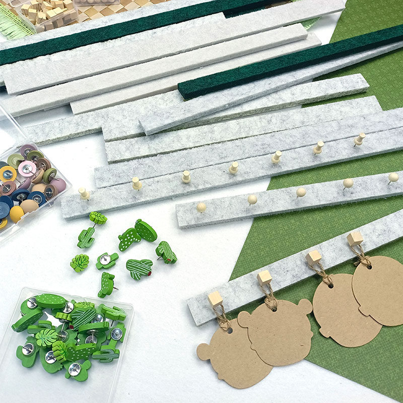 幼儿园毛毡条板环创装饰材料工字钉挂钩手工原木风墙面饰边框布置