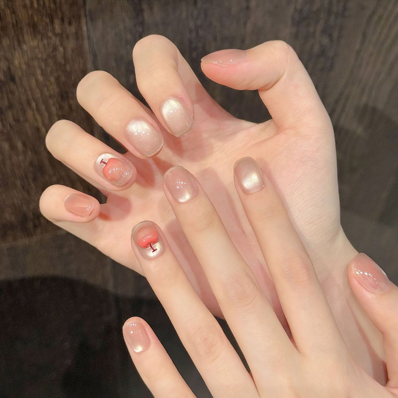 2025年新款爆闪幻粉苹果裸色手工穿戴甲甜妹风玻璃珠猫眼美甲贴片,彩妆/香水/美妆工具,穿戴甲/甲片,淘宝优惠券,粉丝福利购,淘宝优惠卷