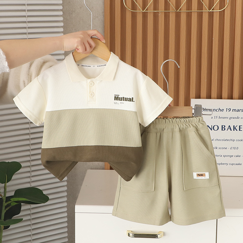 男童夏季短袖套装2025新款儿童洋气宝宝薄款夏装POLO衫短裤两件套