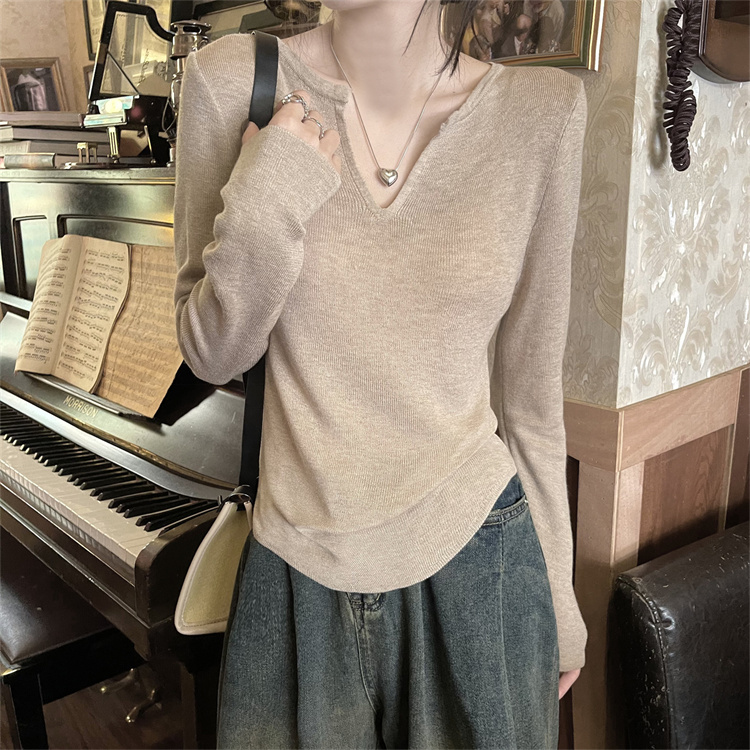纯欲漂亮早秋低领打底衫