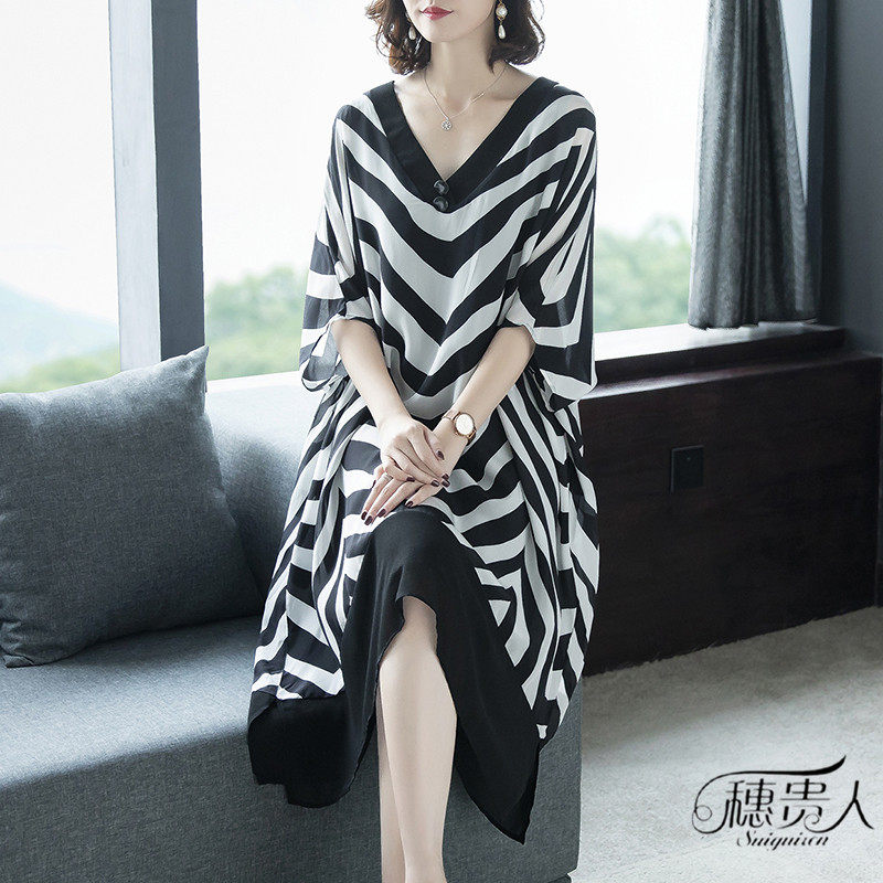 睡裙女夏季可外穿中长款宽松大码冰丝真丝连衣裙薄款夏天睡衣裙子