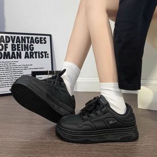 秋季 2025新款 休闲鞋 学生厚底增高小白鞋 Warrior 黑色板鞋 回力女鞋