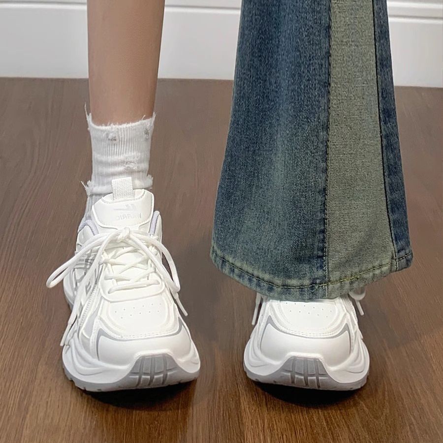回力情侣鞋皮面老爹鞋女2024秋冬新款小众百搭休闲厚底白色运动鞋