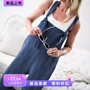 Women Casual Overalls Jumpsuit Trousers Linen Wide Leg Pant