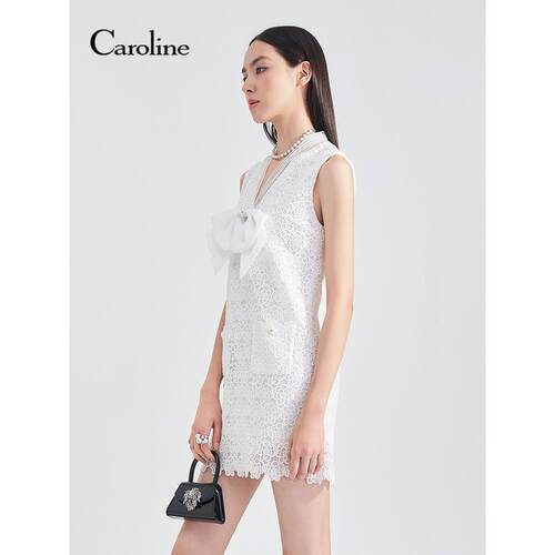 Caroline卡洛琳2026夏季新款立体蝴蝶结无袖蕾丝连衣裙ESC2L04A