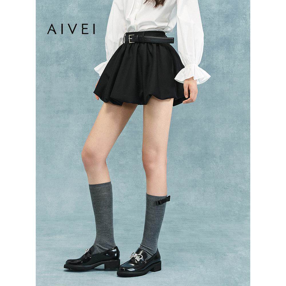 AIVEI欣贺艾薇2025冬季新小个子减龄百搭花苞短裙半身裙XRV7Q31A