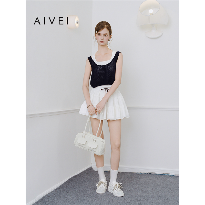 AIVEI欣贺艾薇2025夏新运动芭蕾风减龄百搭高腰白色短裙S722603A