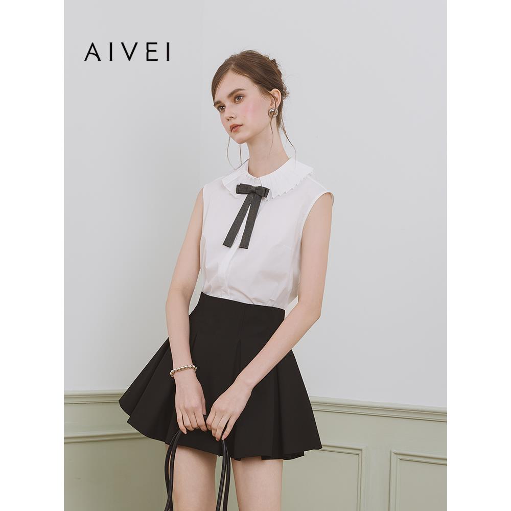 AIVEI欣贺艾薇2025夏季法式浪漫优雅宫廷风琴褶无袖衬衫S724103A