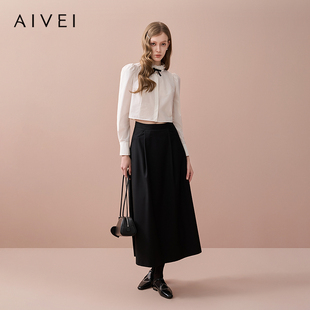 AIVEI欣贺艾薇2025秋季新日系减龄文艺森女截短长袖衬衫XRV5C03A