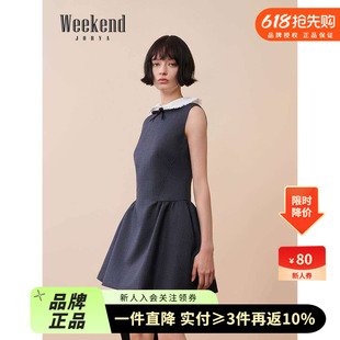 卓雅周末25秋新款赫本风娃娃领蝴蝶结无袖收腰蓬蓬连衣裙ERW4L18A