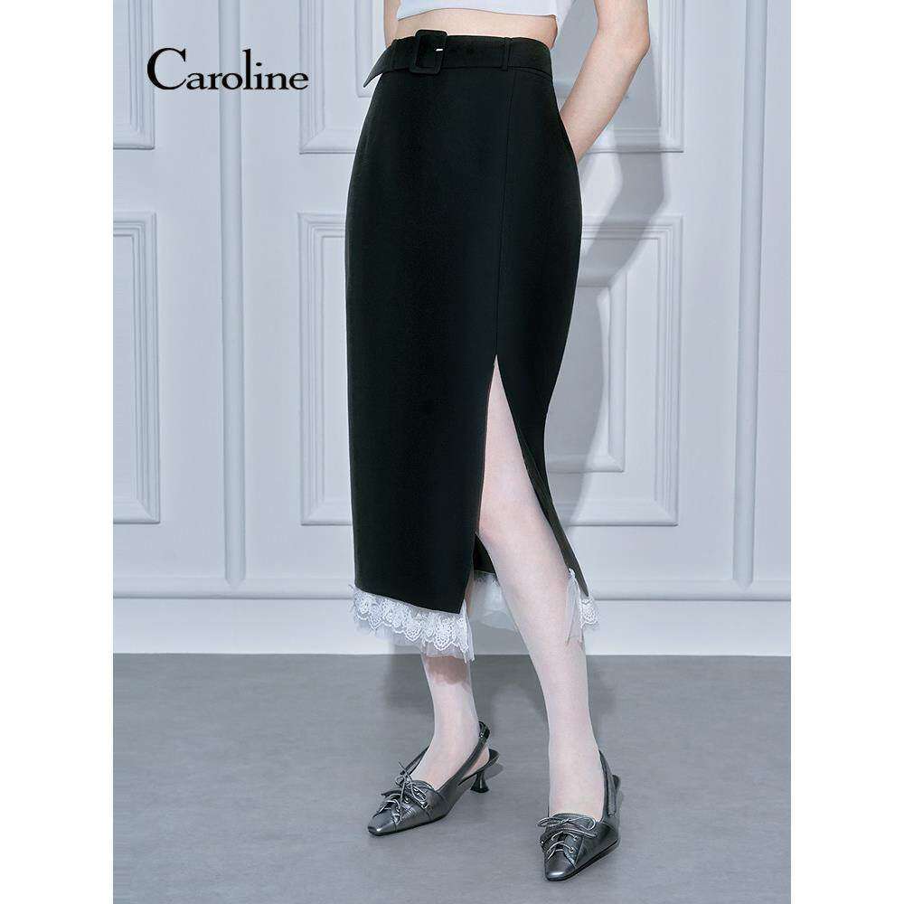 Caroline卡洛琳2026春季新款蕾丝拼接修身包臀长半身裙ESC1Q01A