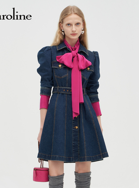 Caroline 商场同款 2023秋季新款水洗牛仔连衣裙P644801D