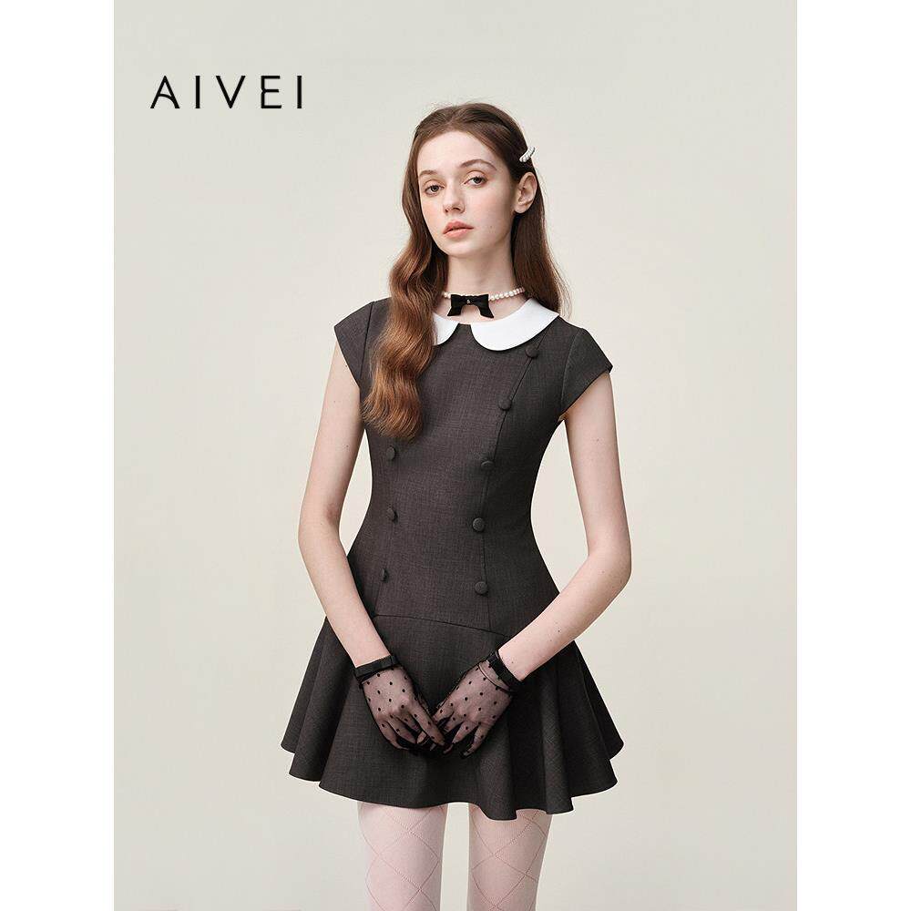 AIVEI欣贺艾薇2026春夏新少女气质千金娃娃领短袖连衣裙XSV1L34B