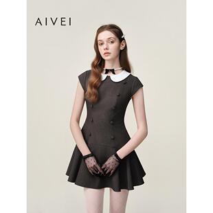 AIVEI欣贺艾薇2026春夏新少女气质千金娃娃领短袖连衣裙XSV1L34B