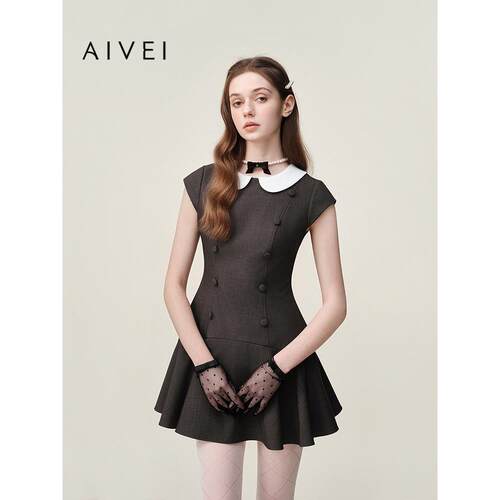 AIVEI欣贺艾薇2026春夏新少女气质千金娃娃领短袖连衣裙XSV1L34B