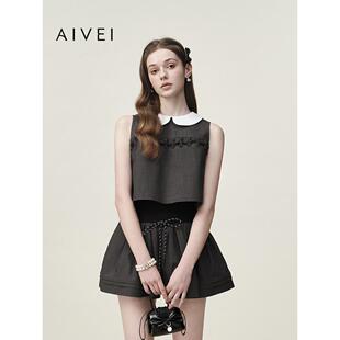 AIVEI欣贺艾薇2026春夏新日系甜妹娃娃领无袖 背心短上衣XSV1S23B