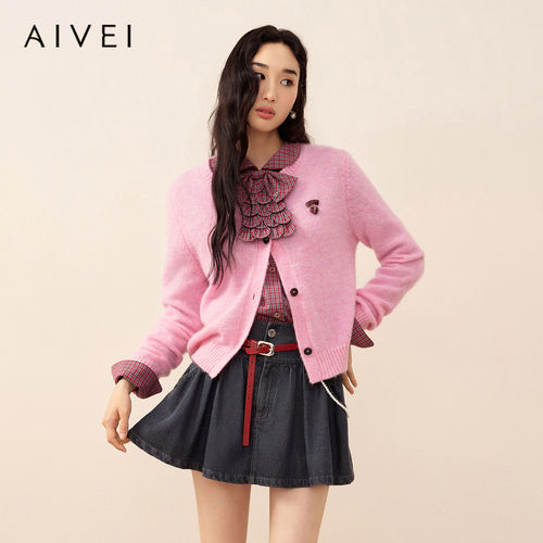 AIVEI欣贺艾薇2026秋季软糯多巴胺chic减龄长袖针织开衫XSV5M01C