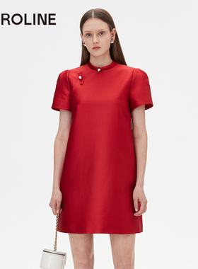 Caroline 商场同款 2024夏季新款新中式红色直身连衣裙Q622201E
