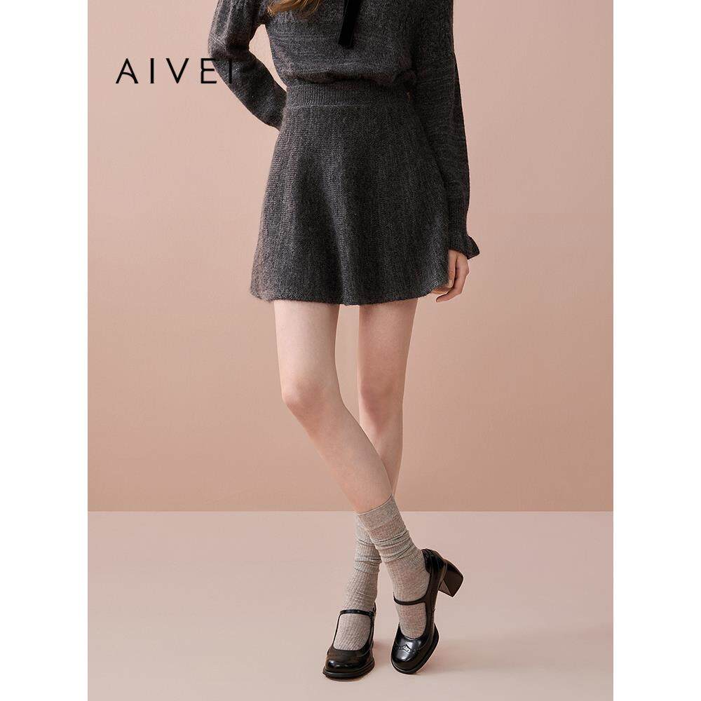 AIVEI欣贺艾薇2025秋季新日系氛围感小香风亮丝针织短裙XRV5Q50A