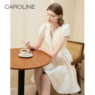 轻礼服|CAROLINE卡洛琳2023夏新款轻奢礼服优雅气质V领连衣裙女