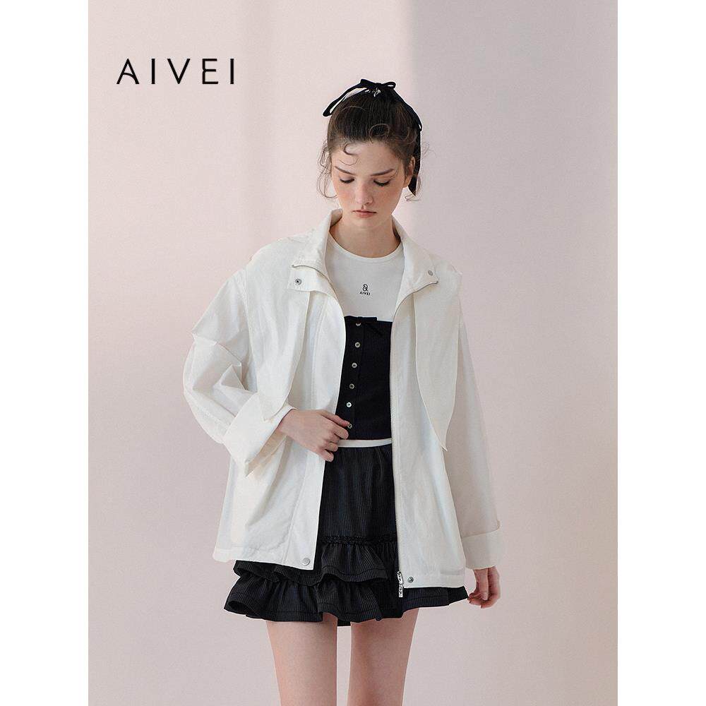 AIVEI欣贺艾薇2026春季新飘带连帽风衣外套少女风夹克XSV1W06C
