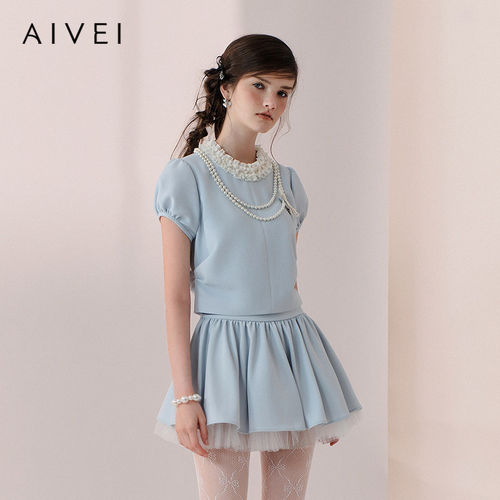 AIVEI欣贺艾薇2026春季新少女感清新减龄可爱风短袖上衣XSV1S16B