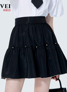 AIVEI欣贺艾薇2023夏新高腰钉钻亮面蓬蓬短裙蛋糕半身裙P036S040