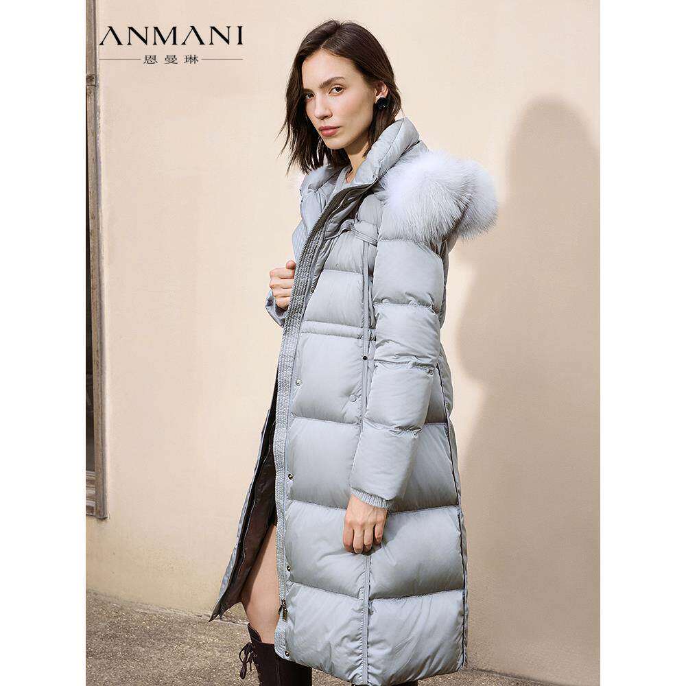 鹅绒服|ANNMEL恩曼琳25冬季新款狐狸毛领连帽保暖中长款羽绒服女