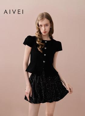 AIVEI欣贺艾薇2025秋季新复古优雅赫本收腰丝绒上衣外套XRV5S38B
