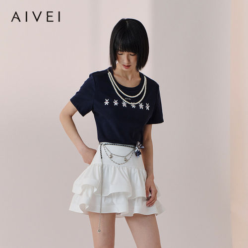 AIVEI欣贺艾薇2026春季新少女清新兔子印花正肩短袖T恤XSV1T01C