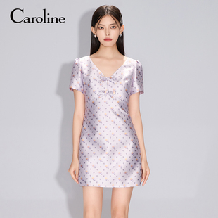Caroline卡洛琳25春季新款法式V领蝴蝶结碎花连衣裙ECRFAK02