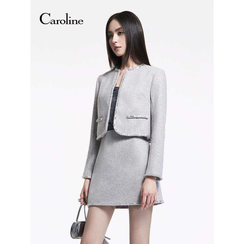 Caroline卡洛琳2025冬季新款气质亮片织带毛呢香风短外套ERC7W06A
