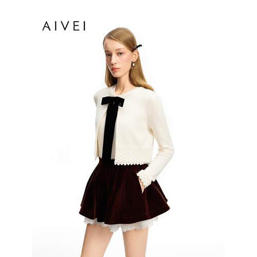 AIVEI欣贺艾薇2026秋季新少女感甜美背心针织开衫两件套XSV5M26B
