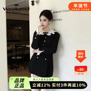 C位千金|卓雅周末24秋新复古绣花领蝴蝶结扣饰撞色西装短外套女