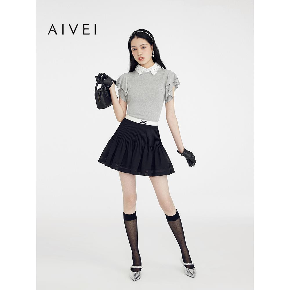 AIVEI欣贺艾薇2025夏季少女洛丽塔芭蕾风压褶蓬蓬短裙S721101A