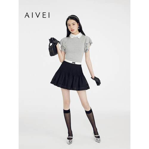 AIVEI欣贺艾薇2025夏季少女洛丽塔芭蕾风压褶蓬蓬短裙S721101A