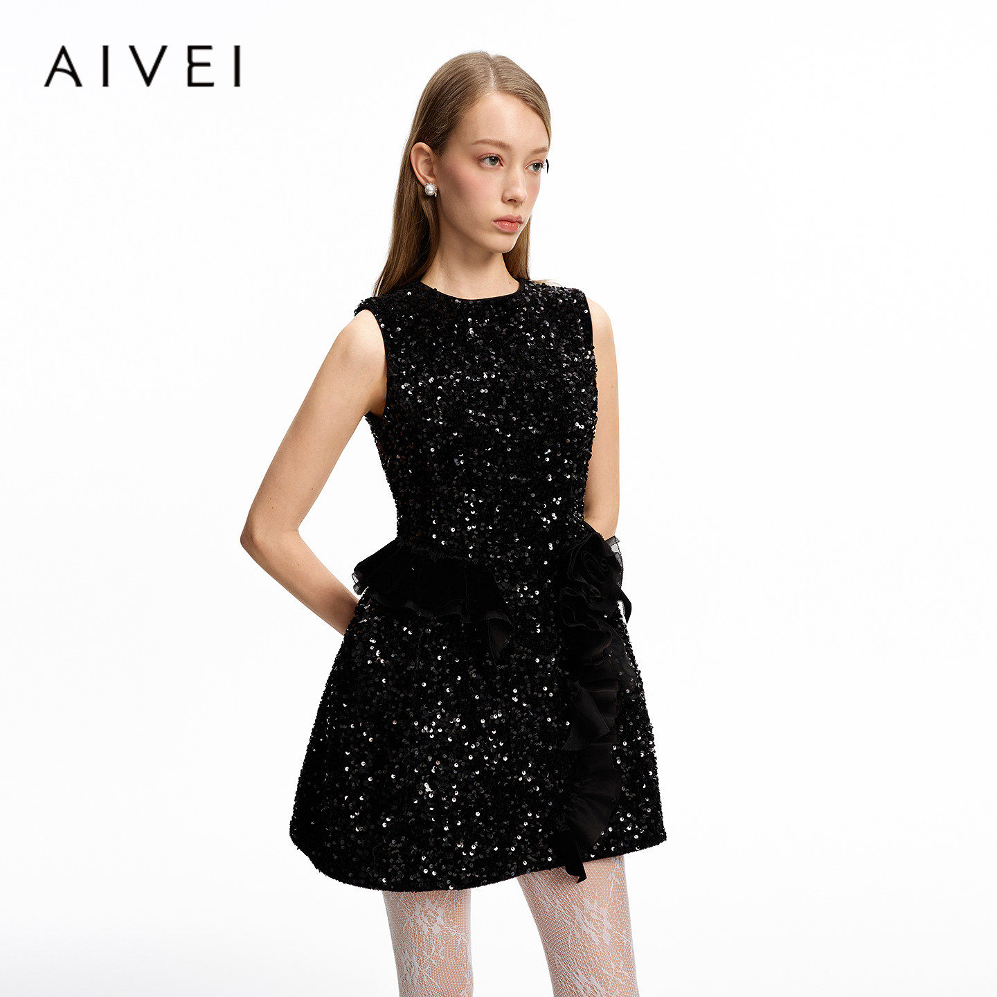 AIVEI欣贺艾薇2026秋季优雅派对宴会无袖亮片礼服洋装XSV5L04S
