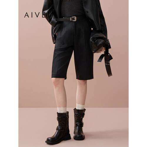 AIVEI欣贺艾薇2025秋季新老钱风五分高腰短裤静奢西装裤XRV5Y11B