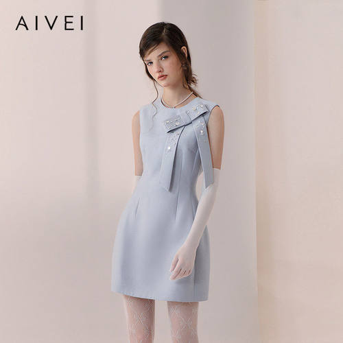 AIVEI欣贺艾薇2026春季新赫本气质千金蝴蝶结无袖连衣裙XSV1L01S