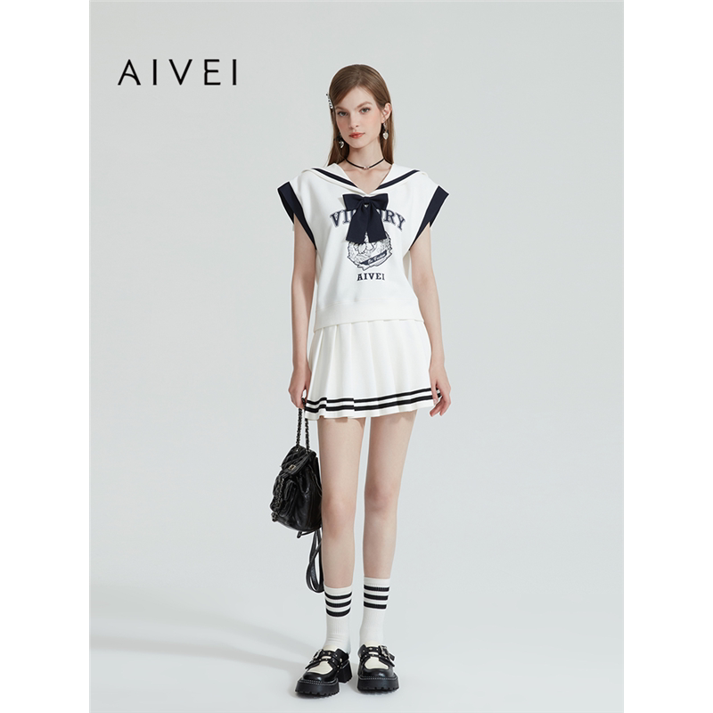 AIVEI欣贺艾薇夏季新A字小个子学院白色JK制服百褶短裙R0360133