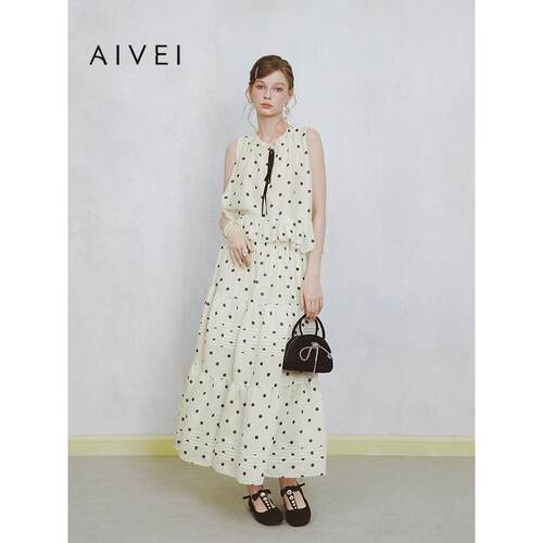 AIVEI欣贺艾薇2025夏季日系田园度假A版波点无袖雪纺衫S723902A