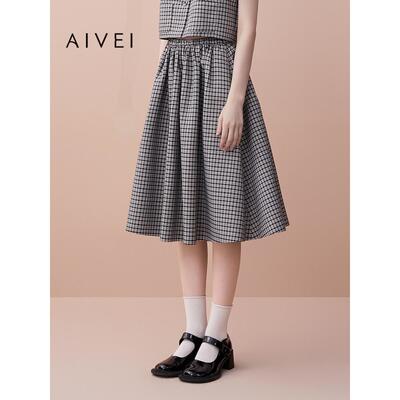 AIVEI欣贺艾薇2025秋季新格雷系学院乖乖女高腰格纹伞裙XRV4Q12A