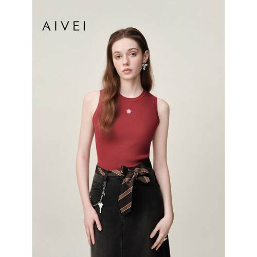 AIVEI欣贺艾薇2026夏季新美式高街休闲修身无袖针织背心XSV3M09C