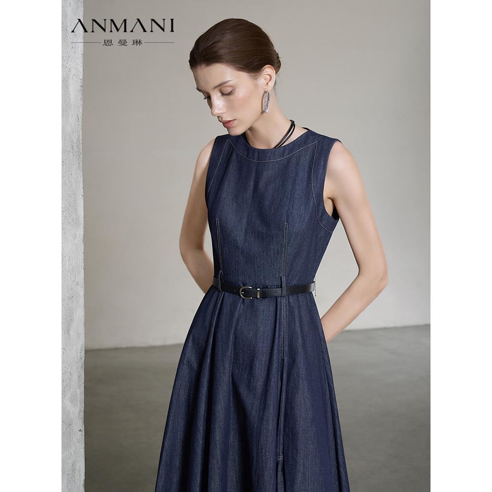ANNMEL恩曼琳25秋季新款原色牛仔不规则连衣裙ERA4L11B