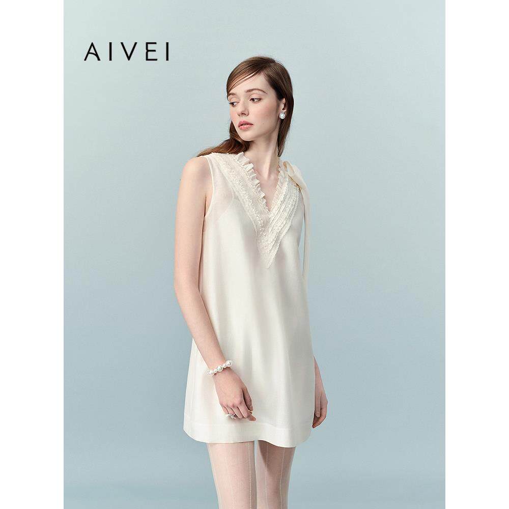 AIVEI欣贺艾薇2026夏季新浪漫淑女风A字无袖雪纺连衣裙XSV3L07B