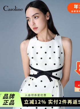 Caroline卡洛琳2025秋季新款复古波点裙拼接收腰连衣裙ERC4L13A