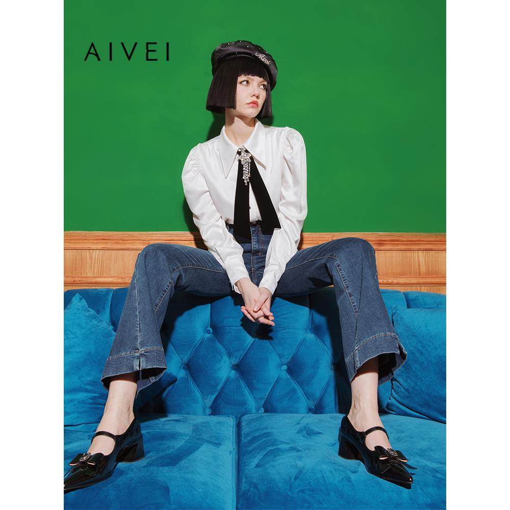 AIVEI欣贺艾薇秋冬法式简约大女主通勤OL雪纺衬衫Q0660143