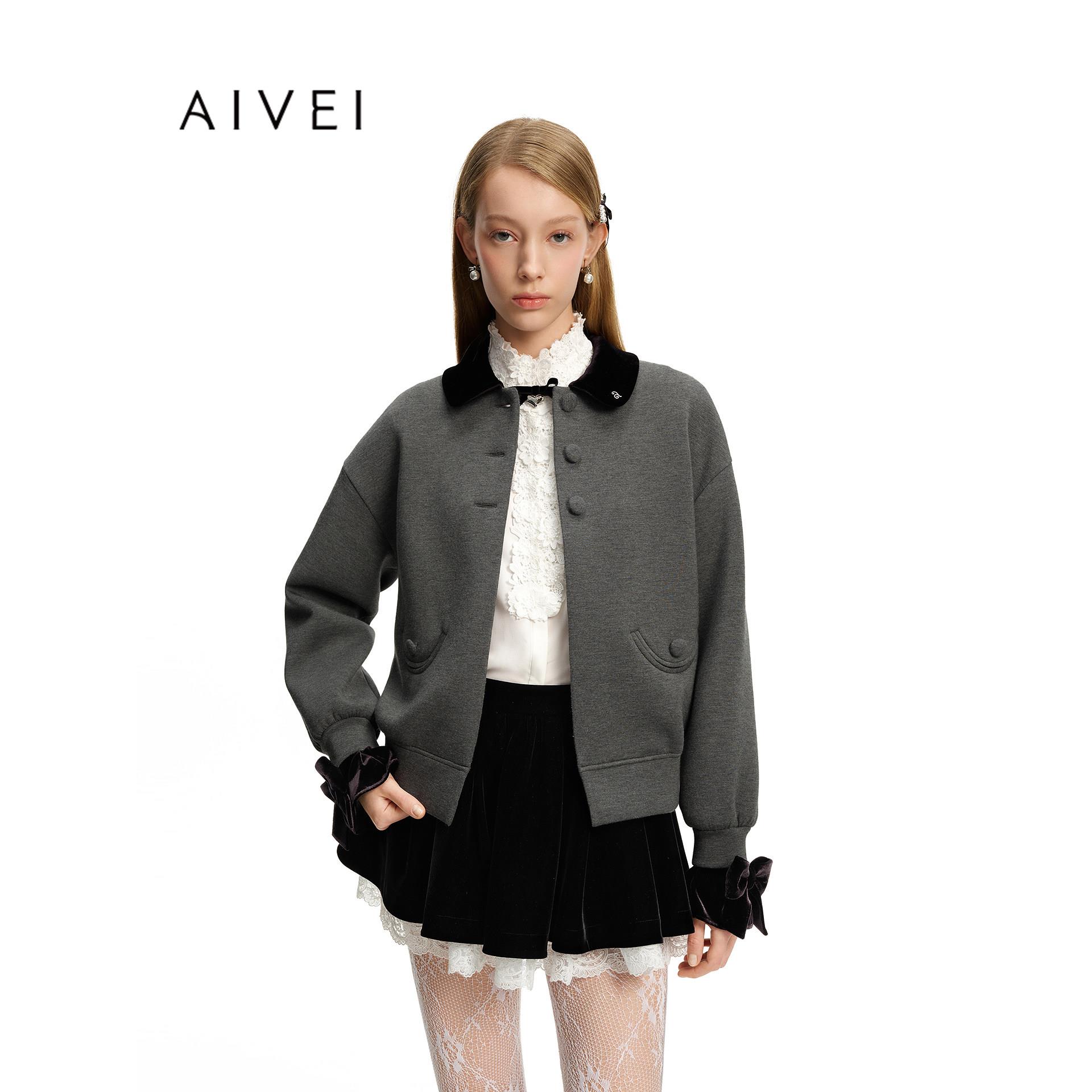AIVEI欣贺艾薇2026秋季新格雷系休闲松弛感学院卫衣外套XSV5W02B